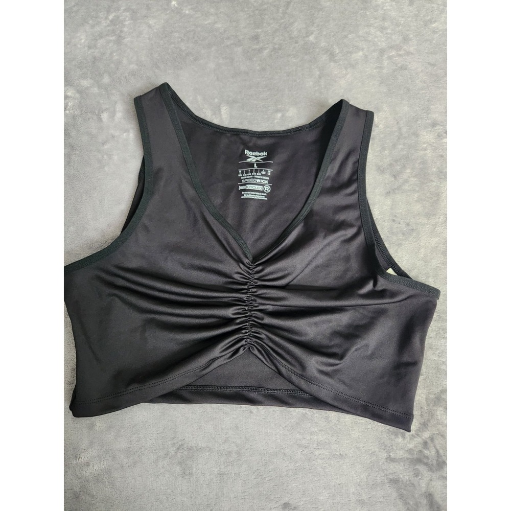 New Reebok Studio Training Essentials BLACK Running Croppped Tank Top Crop Large